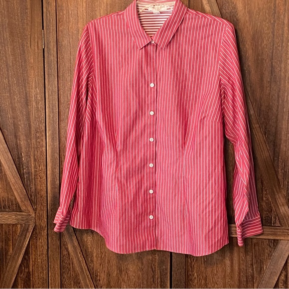 Coldwater Creek Red and White Striped Shirt; No Iron; 2X; Holiday - Picture 2 of 9
